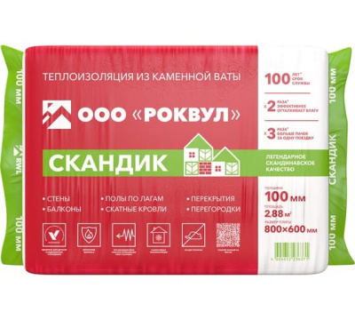 РОКВУЛ Лайт Баттс СКАНДИК 800х600х100мм (2,88м2=0,288м3) (6шт)